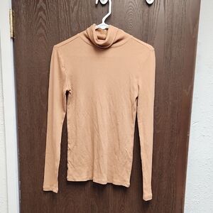Elegant Tan Long Sleeve Turtleneck Top